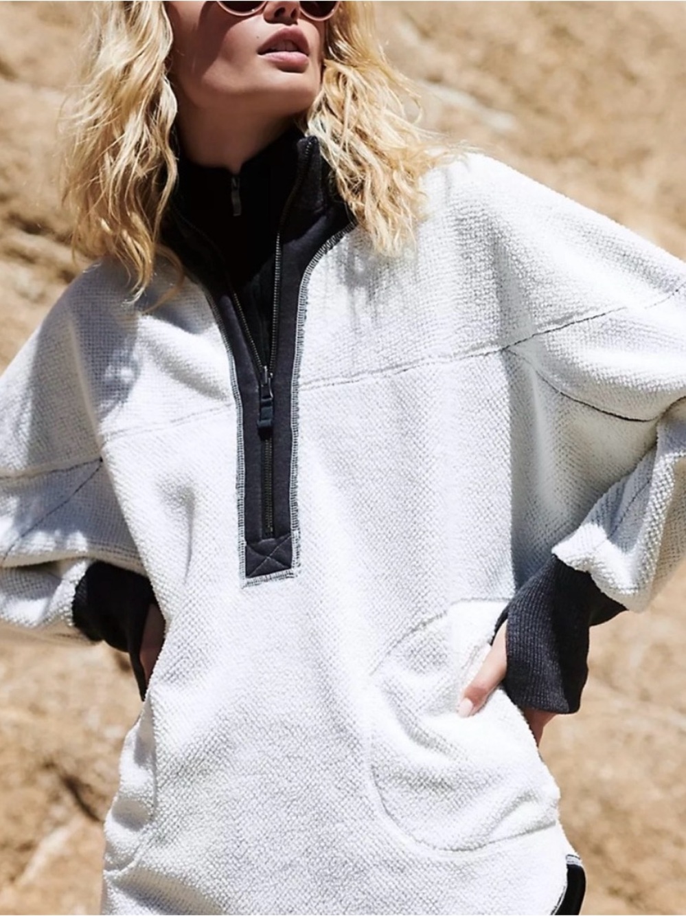 FP Movement Mountain Dreaming Reversible Ivory Pullover with Dark Contrast Trim